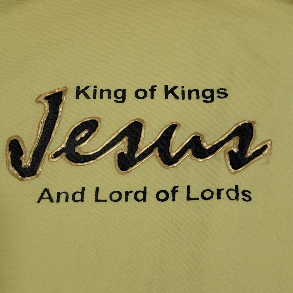 Jesus Christ King of Kings Lord of Lords Yellow T-Shirt Men's Large